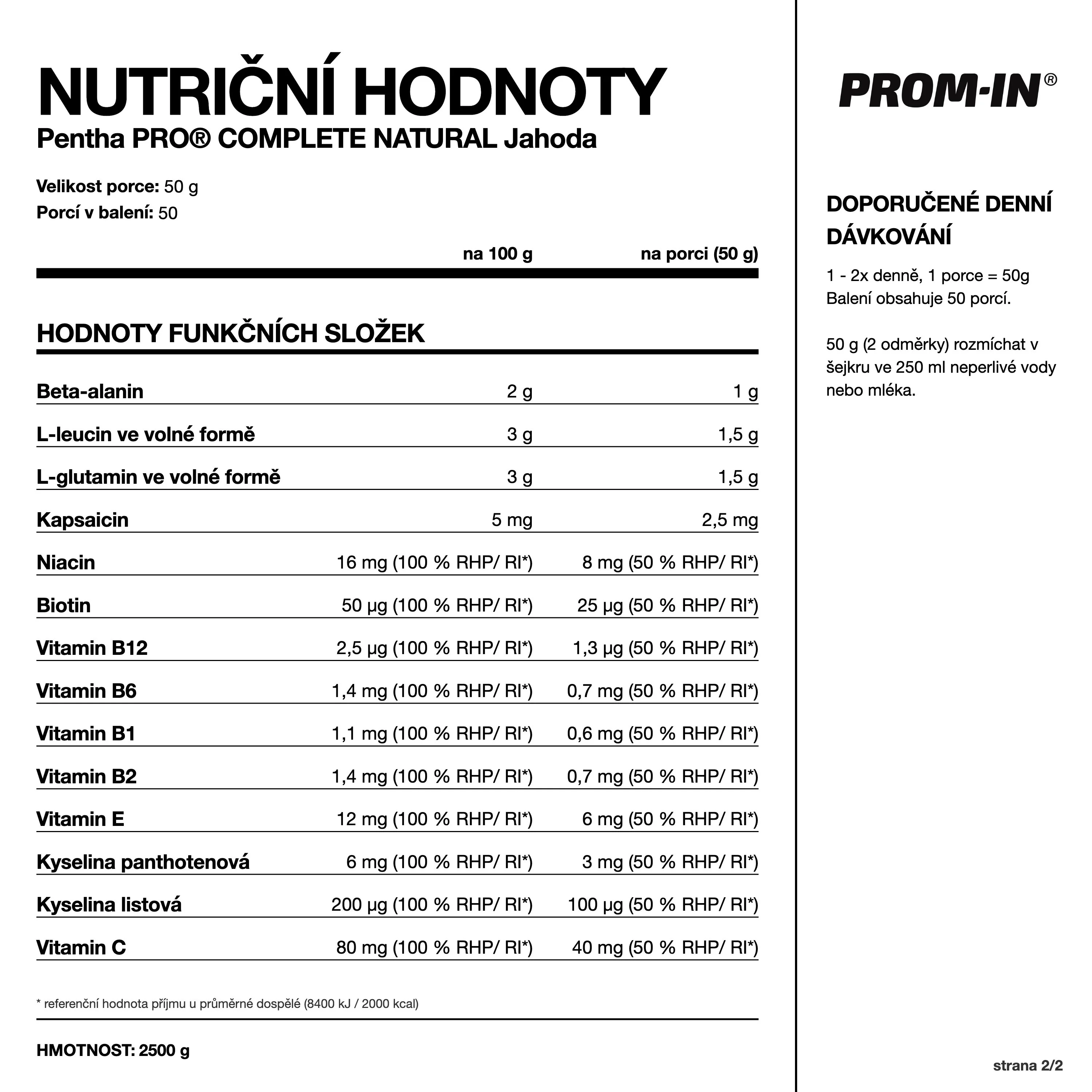 PROM-IN Pentha Pro® Complete Natural Jahoda 2500 g