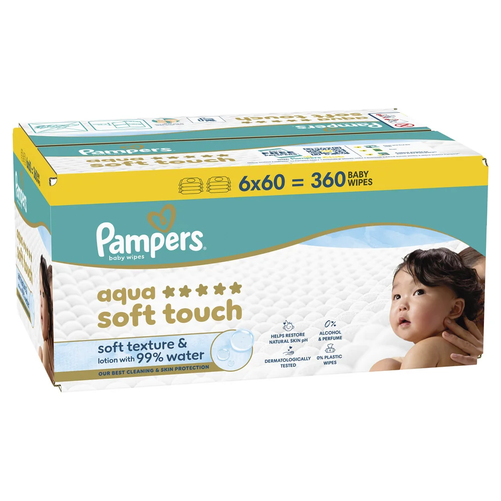 Pampers Aqua Soft Touch dětské čisticí ubrousky 6x60 ks