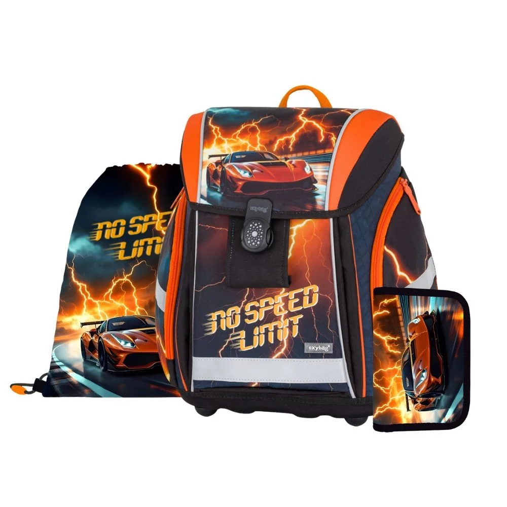 Oxybag PREMIUM LIGHT - školní set Auto 2, 3 ks: aktovka, penál, sáček aktovka, penál, sáček