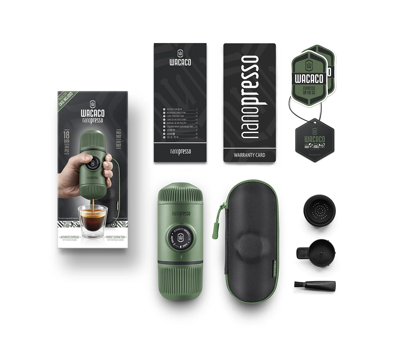 Wacaco Nanopresso Moss Green + pevný obal Cestovní kávovar