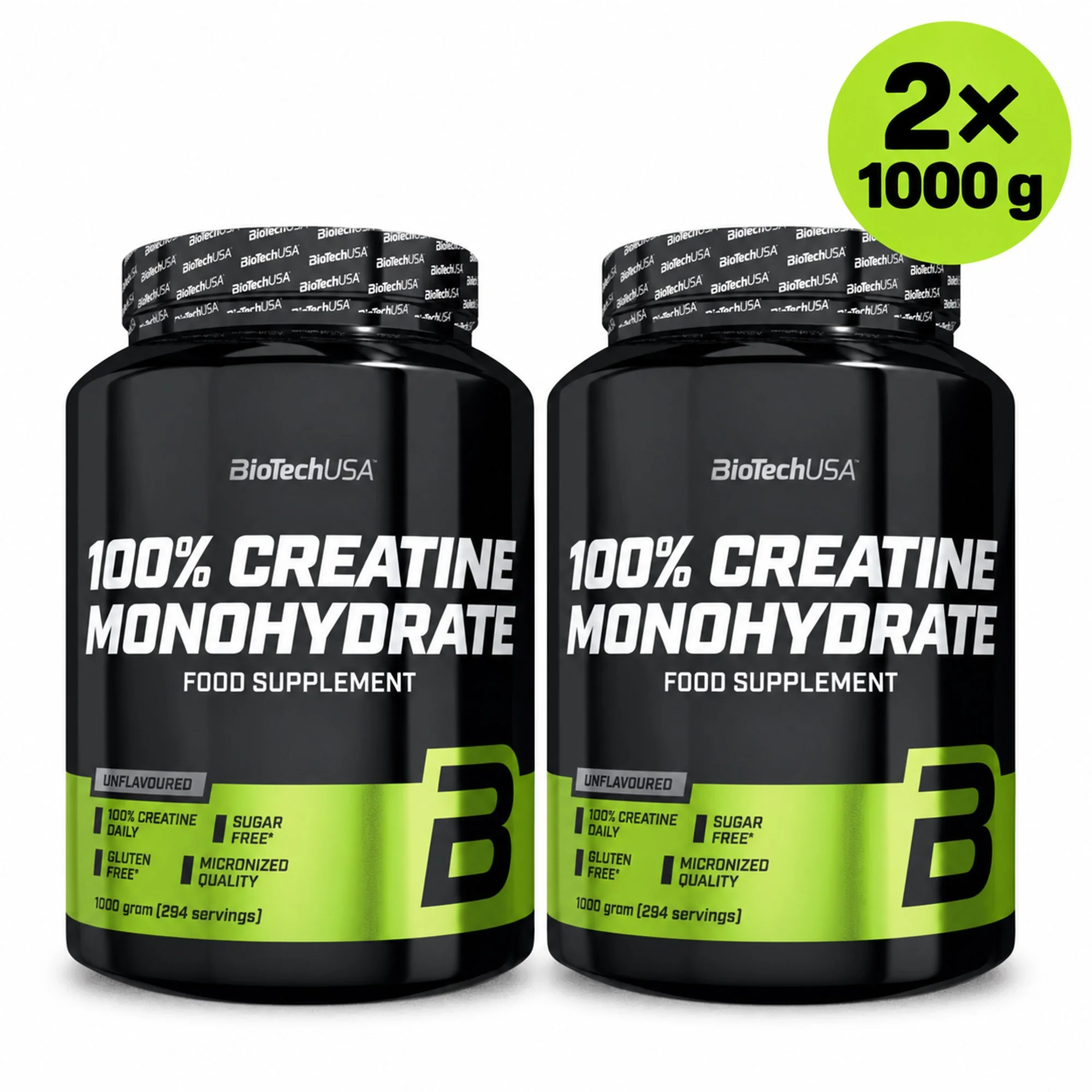 BioTech USA 100% Creatine Monohydrate, neochucený, 2 × 1000 g