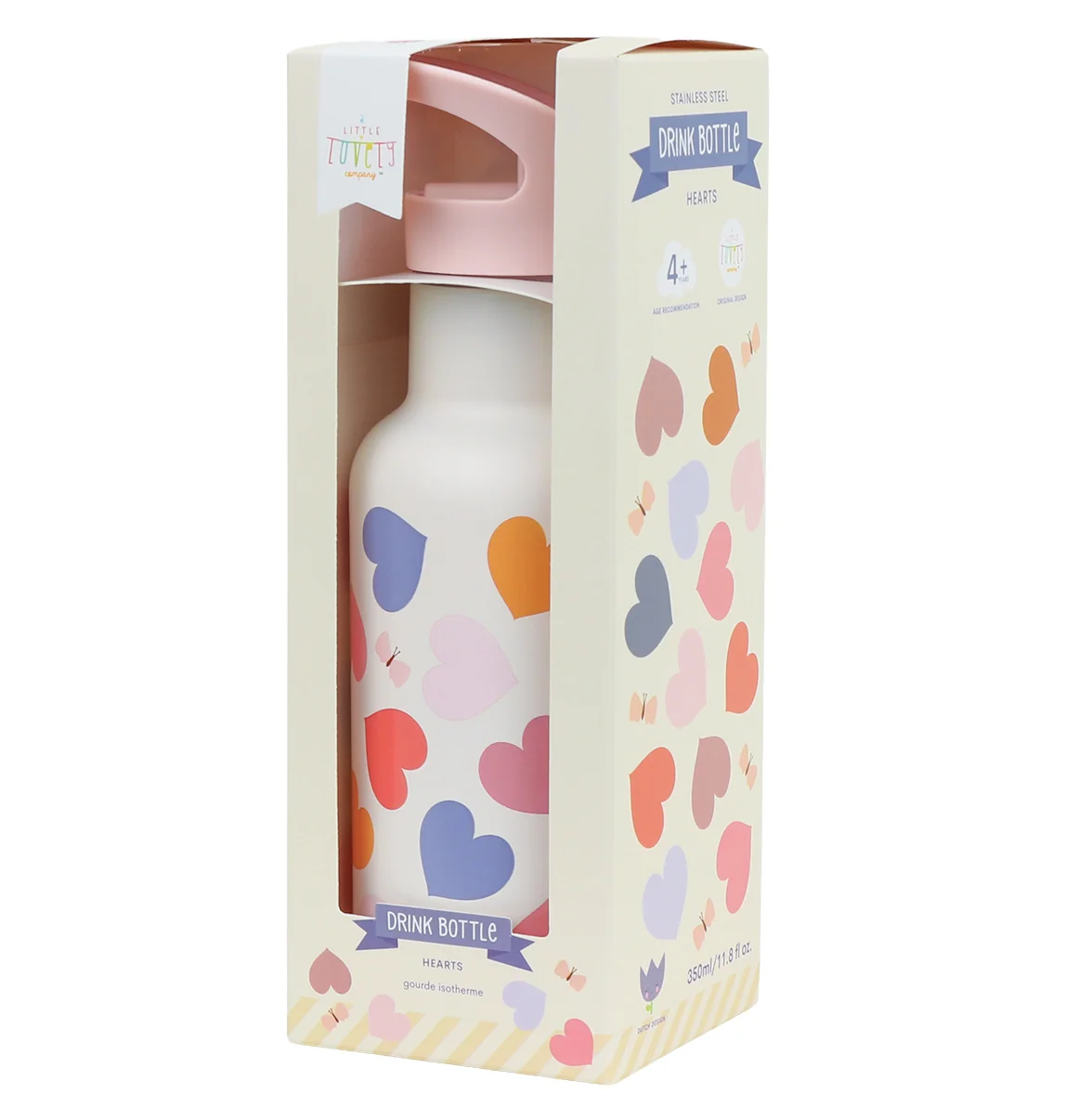 A Little Lovely Company nerezová láhev na pití, 350 ml - srdce