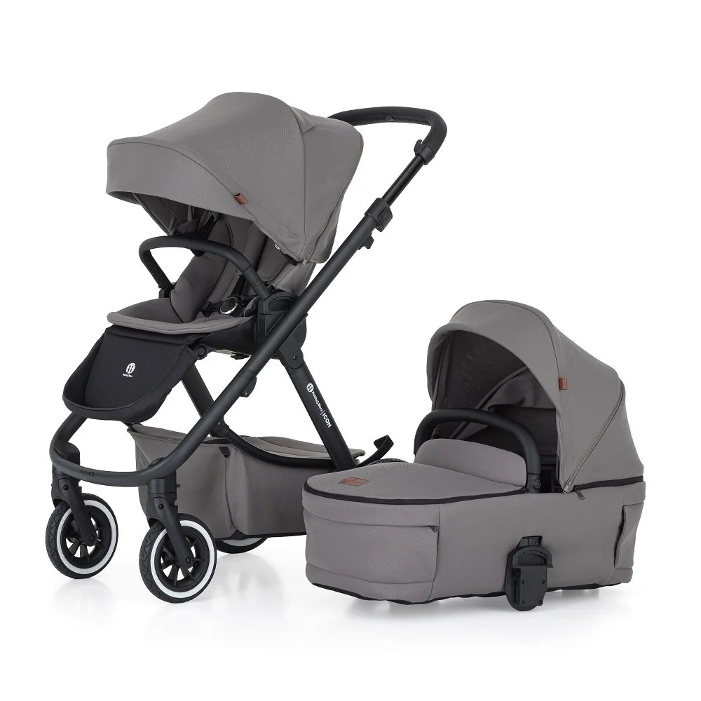 Petite&Mars Kočárek kombinovaný ICON 2v1 Dove Grey XXL AIR + autosedačka, základna