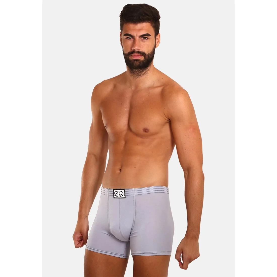 Styx Pánské boxerky long klasická guma světle šedé (F1067) XXL