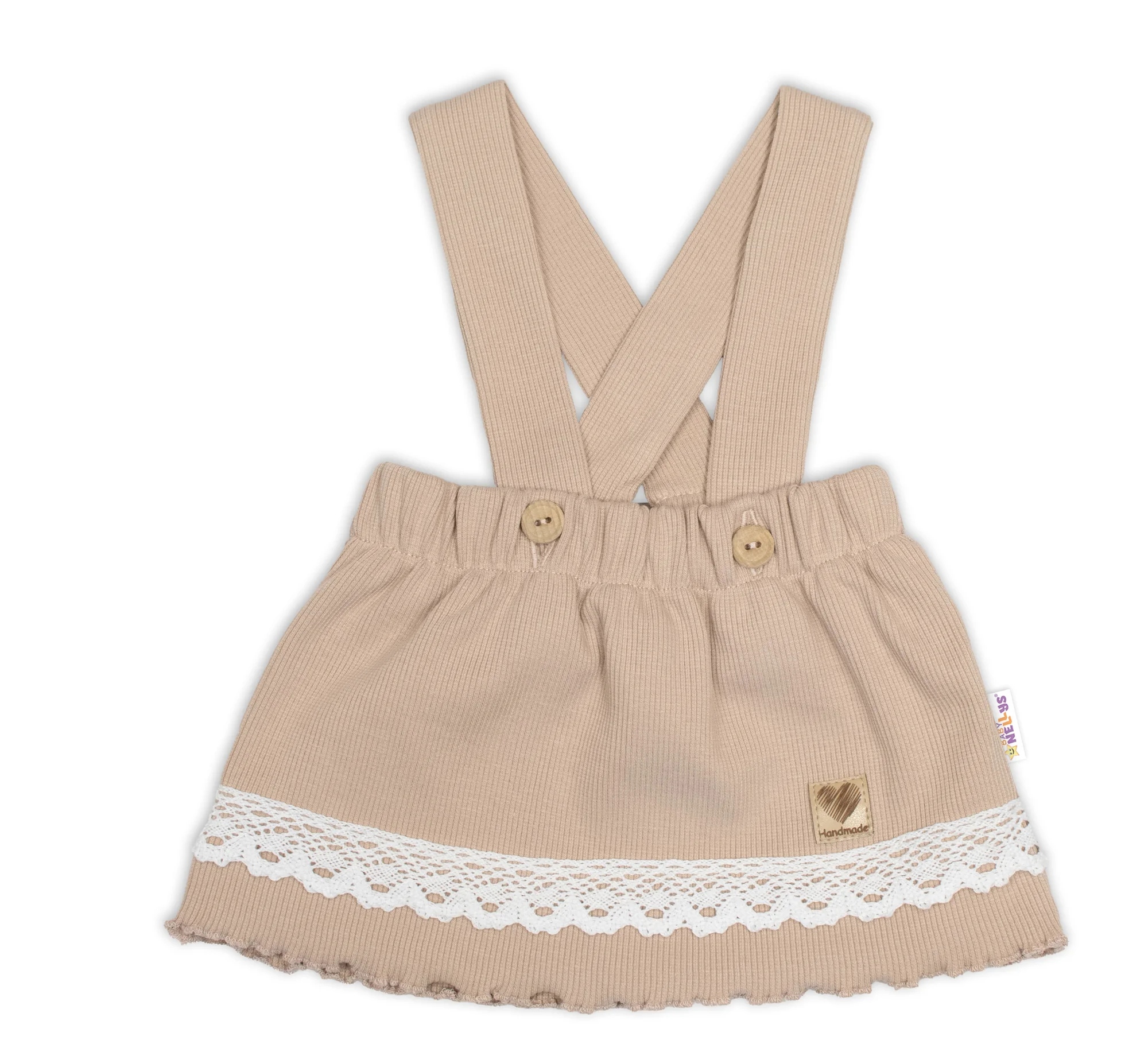 Baby Nellys 3D sada LADY, body kr. rukáv, suknička s láclem, čelenka, béžová/bílá, 74