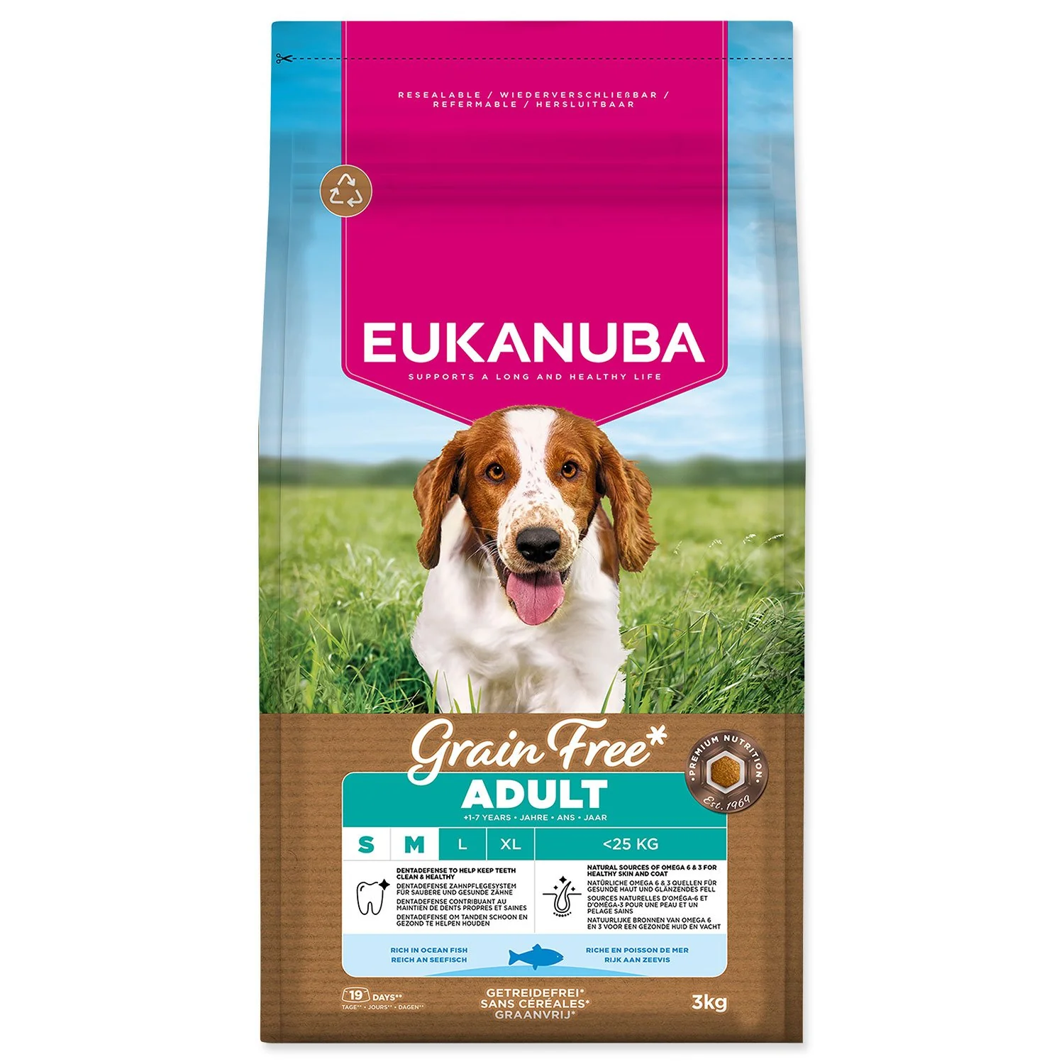 Eukanuba Krmivo Grain Free Adult Small & Medium rich in ocean fish 3kg