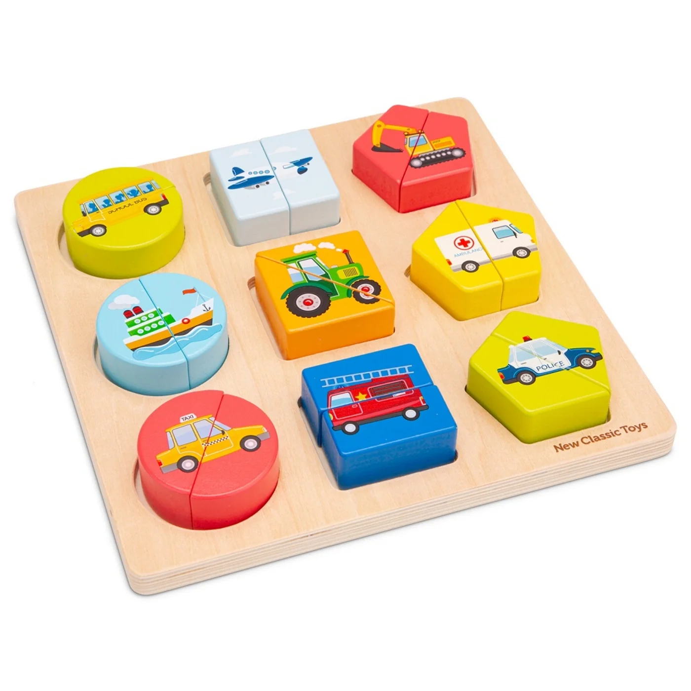 New Classic Toys Dřevěné vkládací puzzle - dopravní prostředky