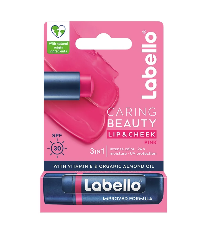 Labello Caring Beauty Pink barevný balzám na rty a tváře 4,8 g