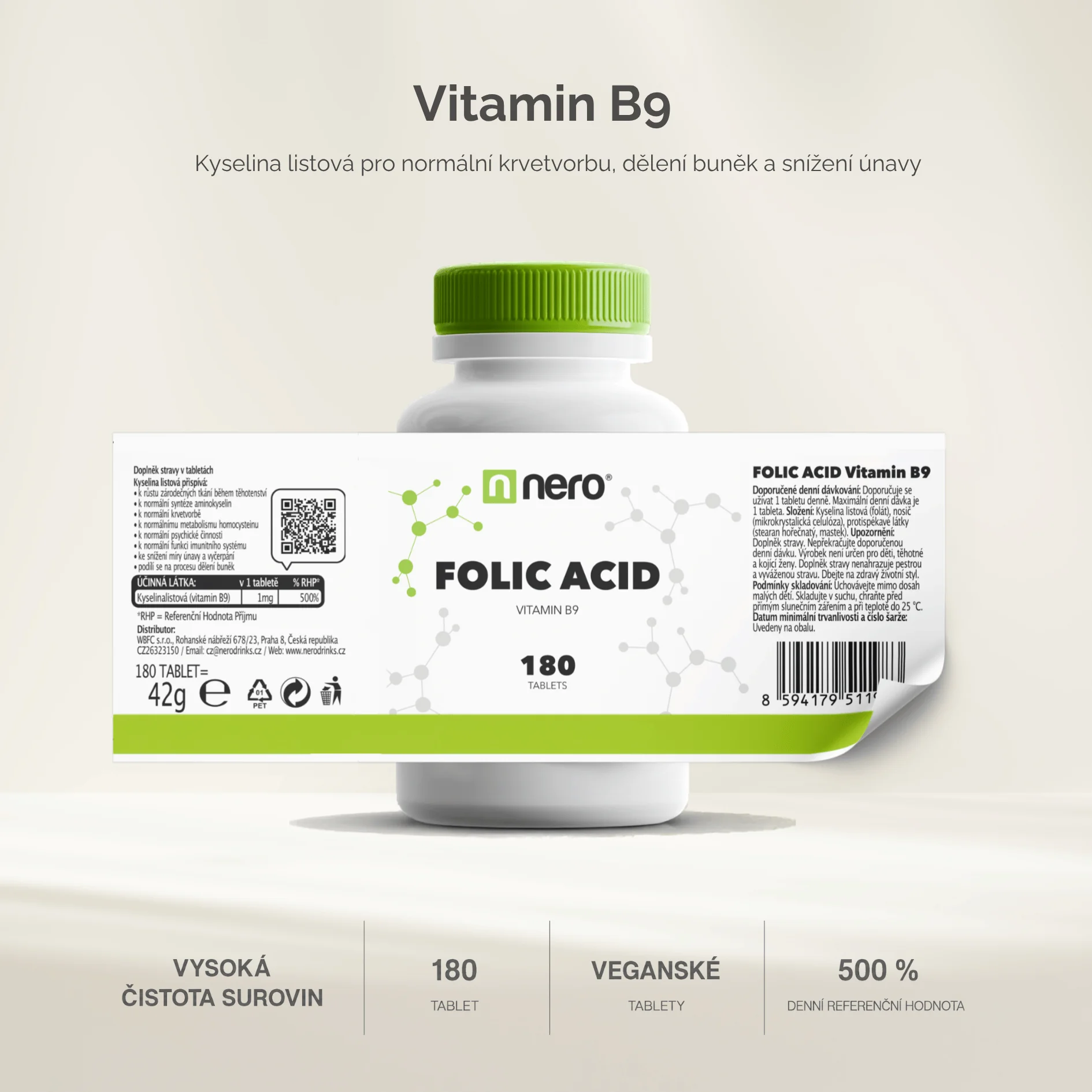 NERO Vitamin B9 Kyselina listová Premium 180 tablet