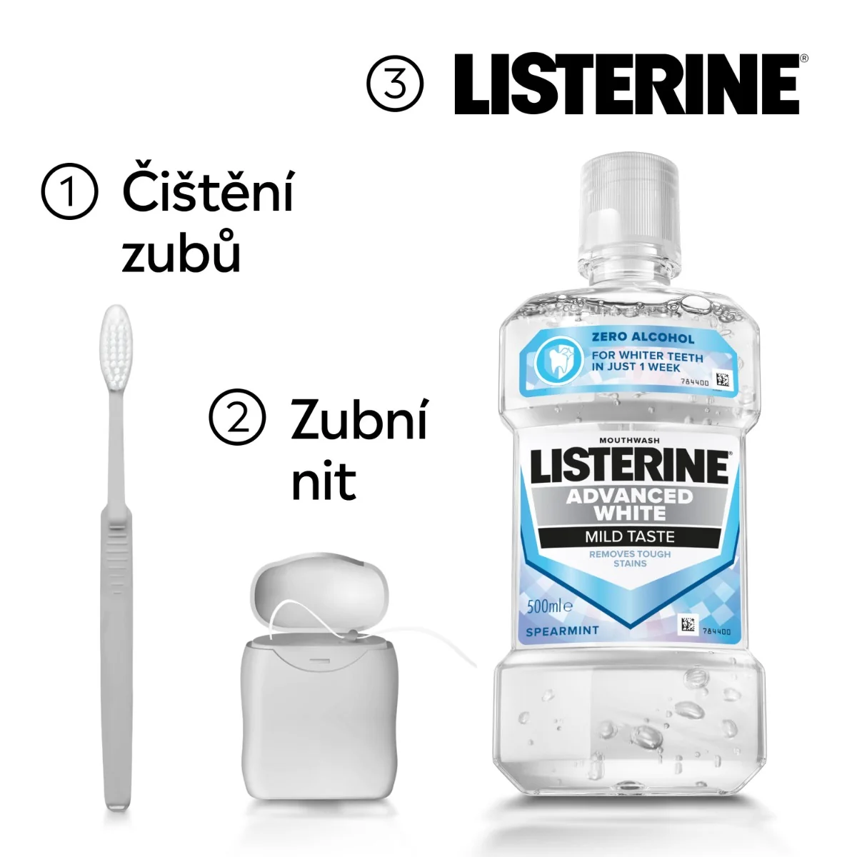 Listerine Advanced White Mild Taste ústní voda 500 ml