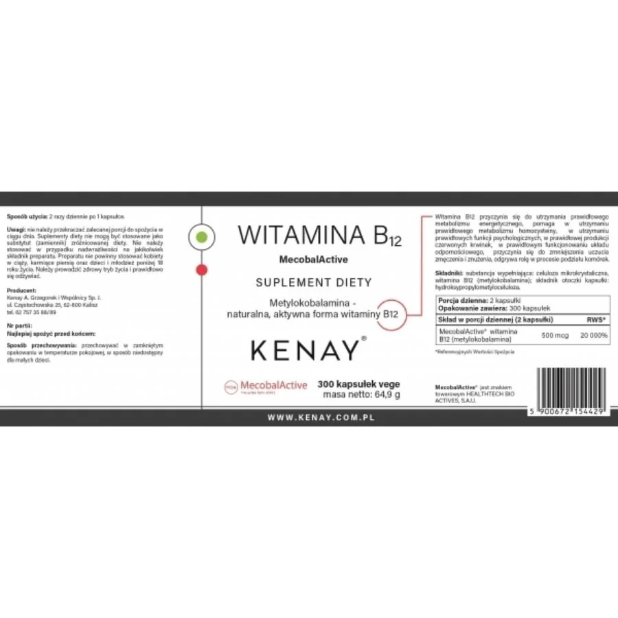 Kenay Vitamin B12 methylkobalamin MecobalActive 500 µg 300 kapslí