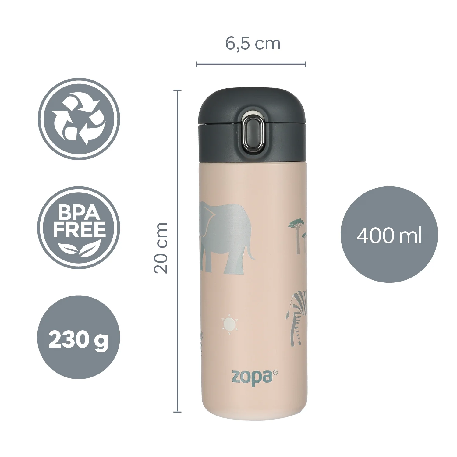 Zopa Termoska na tekutiny s brčkem 400 ml, Cookie beige 5