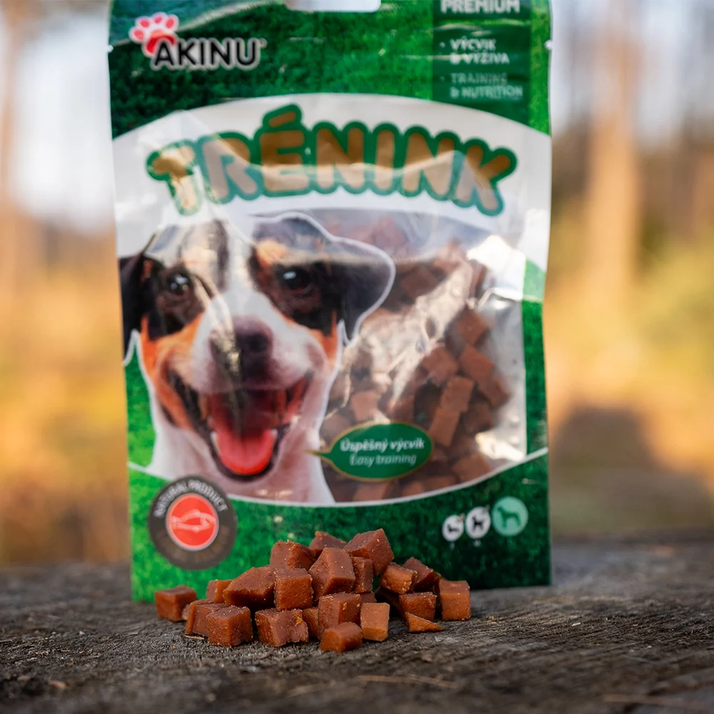Akinu Trénink Hovězí & jehněčí & kachní & lososové pamlsek pro psy 7 balení 120 g
