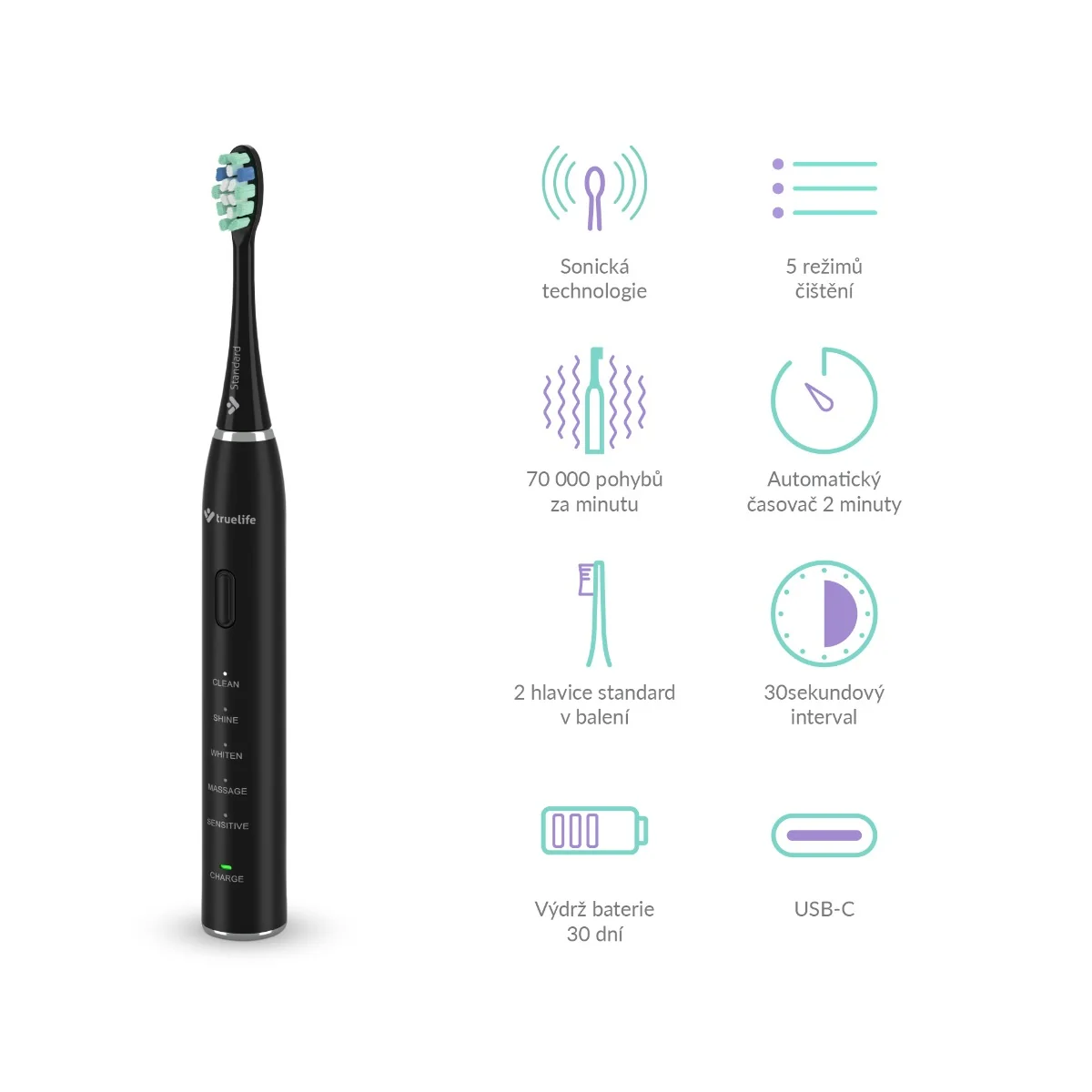 Truelife SonicBrush Clean30 sonický kartáček černý