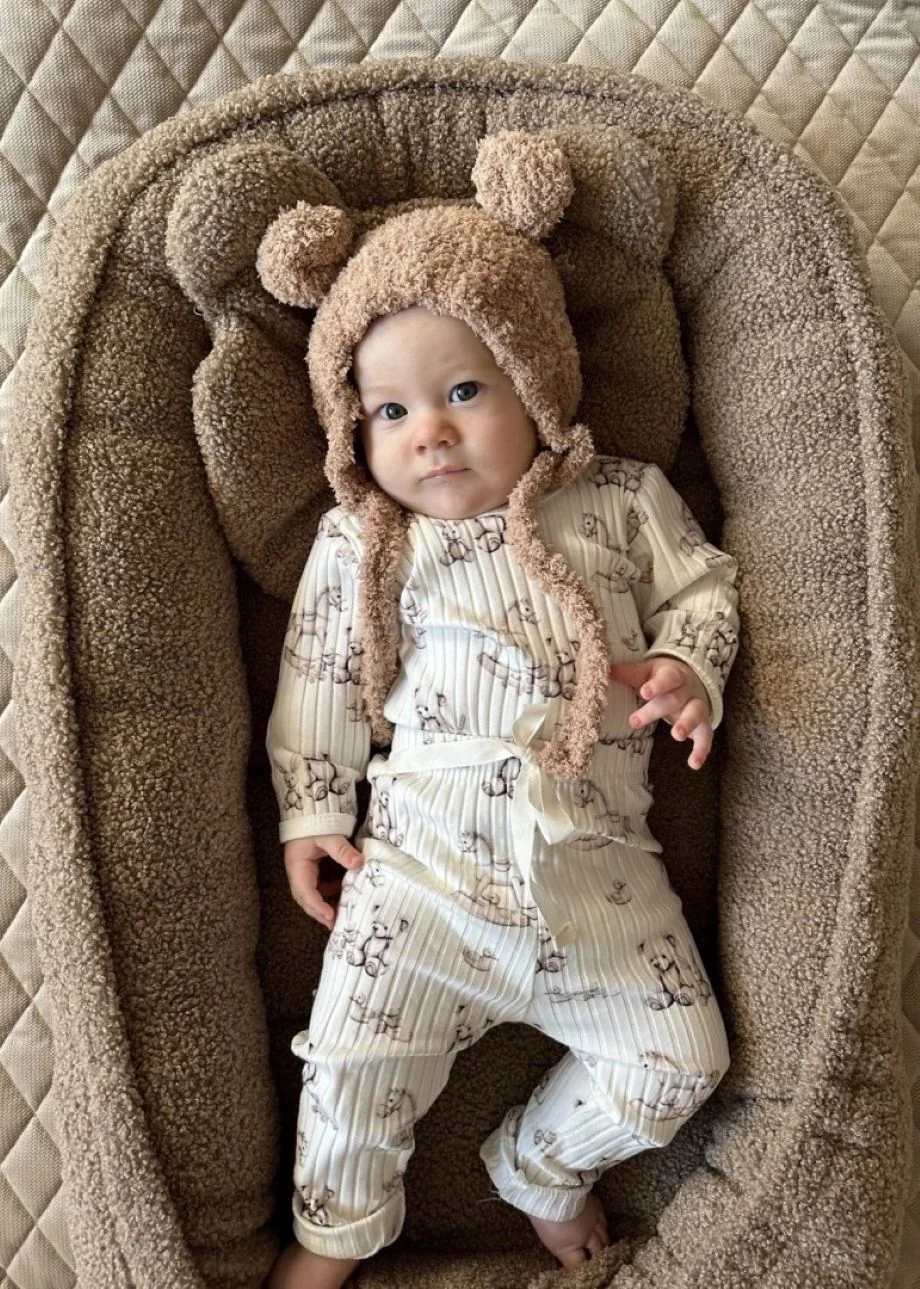 Baby Nellys Oboustranné hnízdečko s polštářkem Teddy Boucle - pudrově růžová