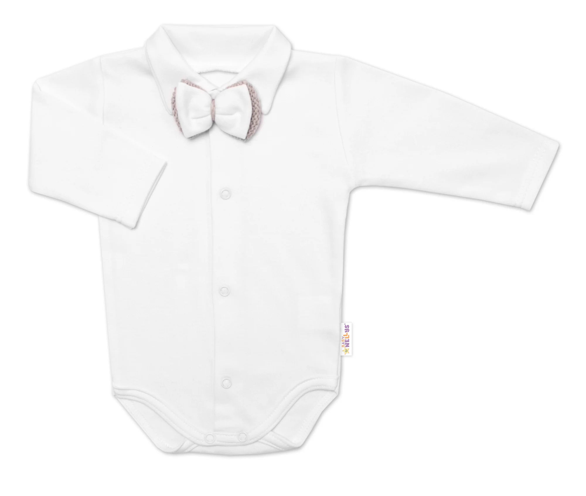 Baby Nellys 5-dílná pletená sada , Boy, body, kalhoty, svetr, čepička, motýlek, béžová,80