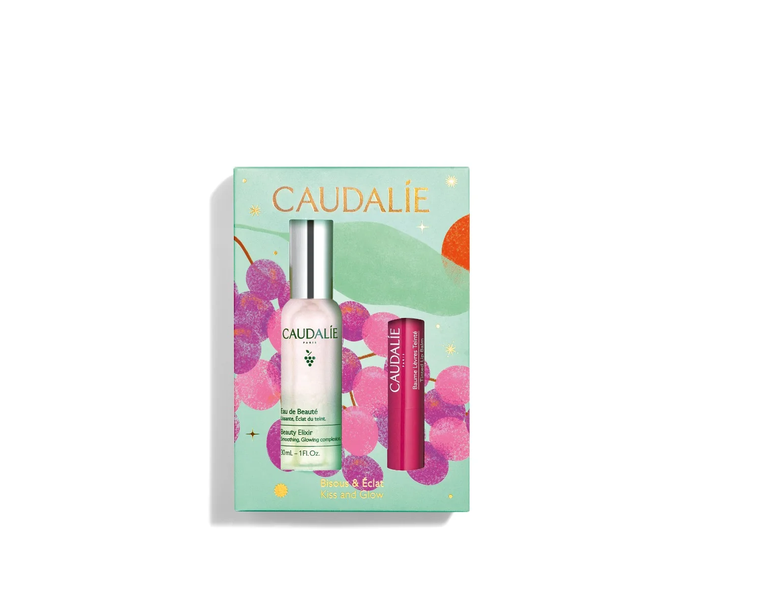 Caudalie Kiss and Glow dárková sada 30 ml + 4,5 g