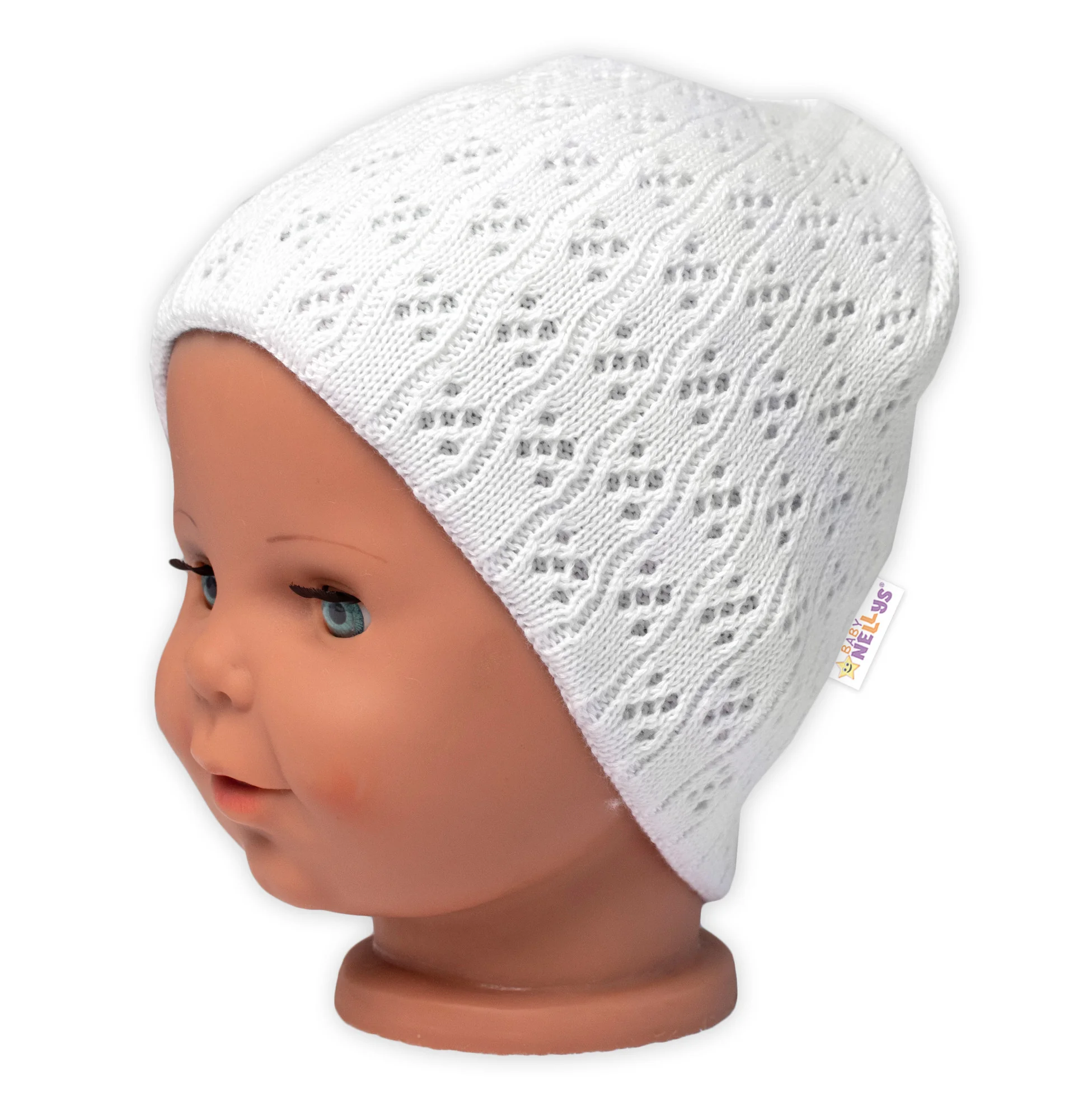 Baby Nellys Ažurková čepice, dvouvrstvá, bavlna, bílá, vel. 92/98