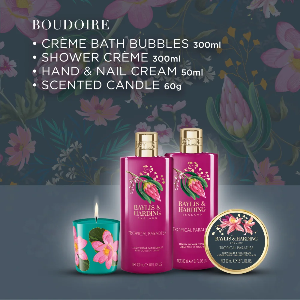 Baylis & Harding Boudoire Sada péče o tělo se svíčkou Tropical Paradise 4 ks
