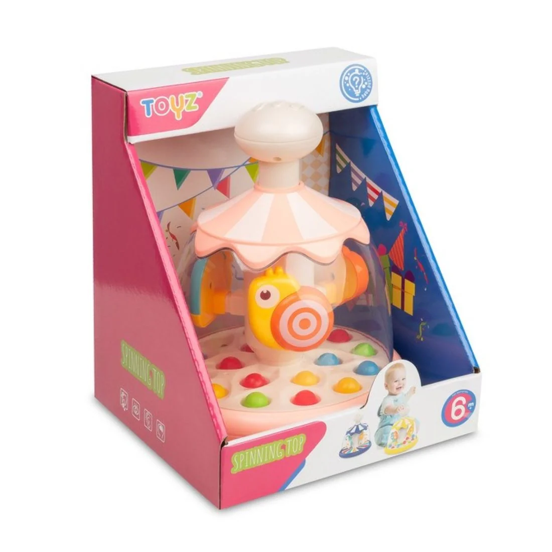 Toyz Edukační hračka Káča se zvířátky – růžová, kolotoč, 6m+