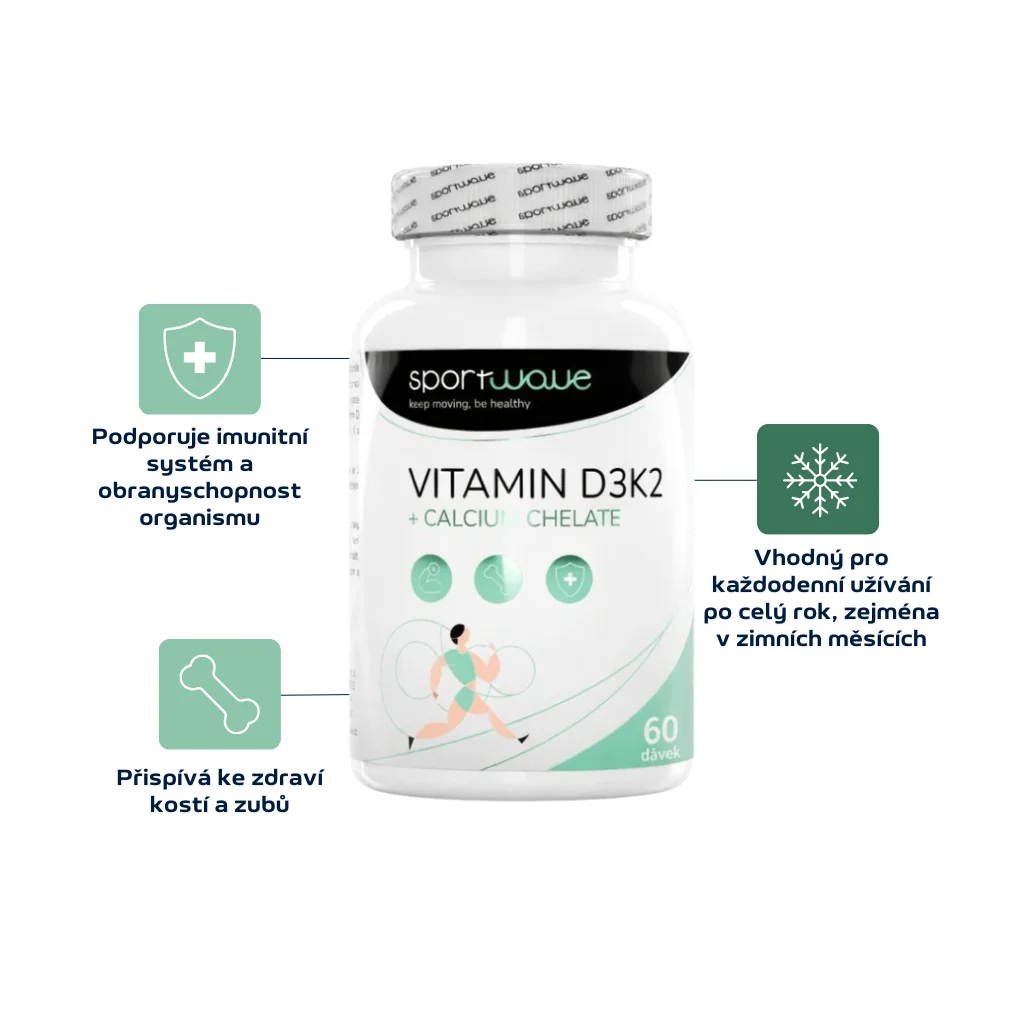 Sport Wave Vitamin D3K2 + Calcium chelate - 60 kapslí