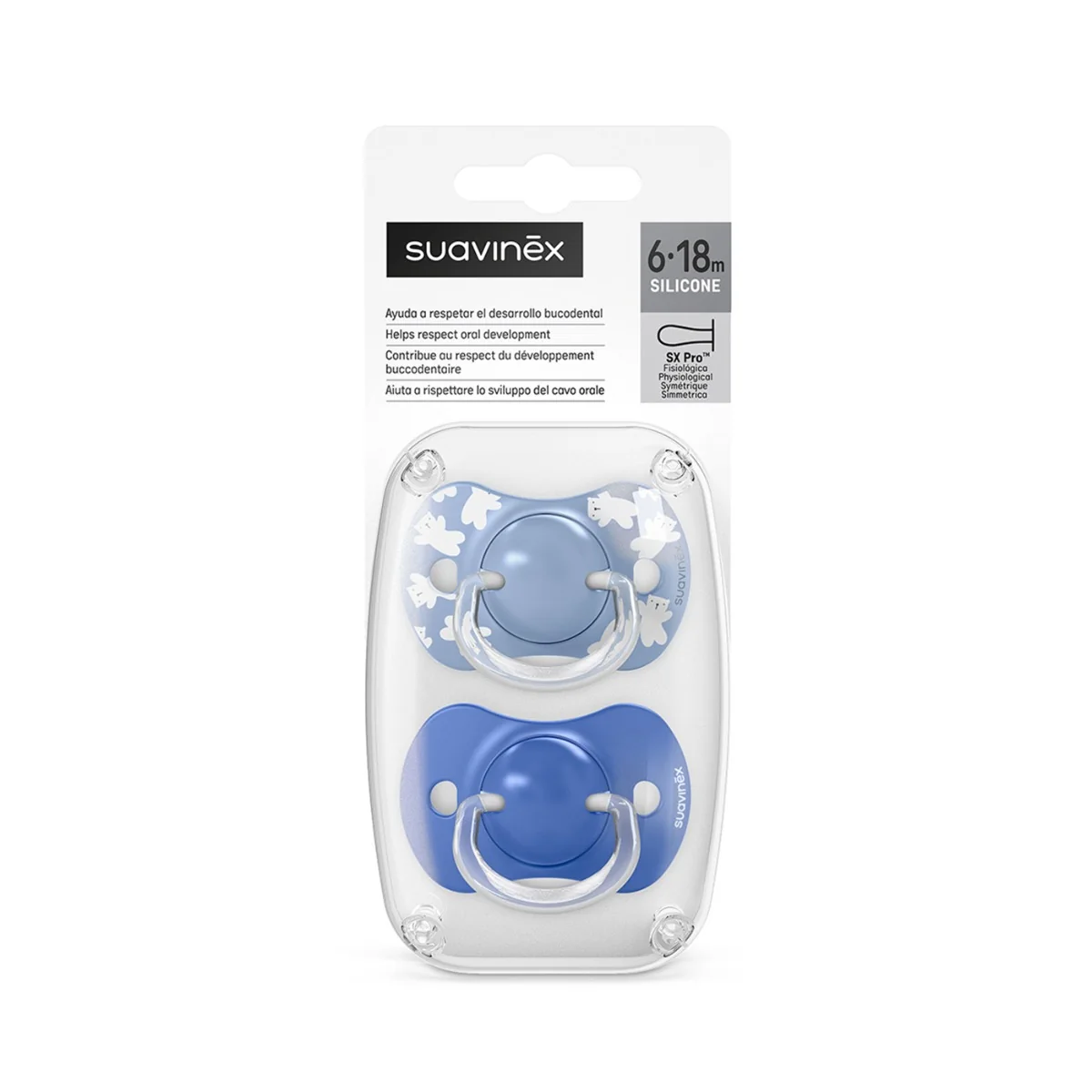 Suavinex Dudlík SX PRO fyziologický WILD & FREE 6-18 m 2 ks modrý