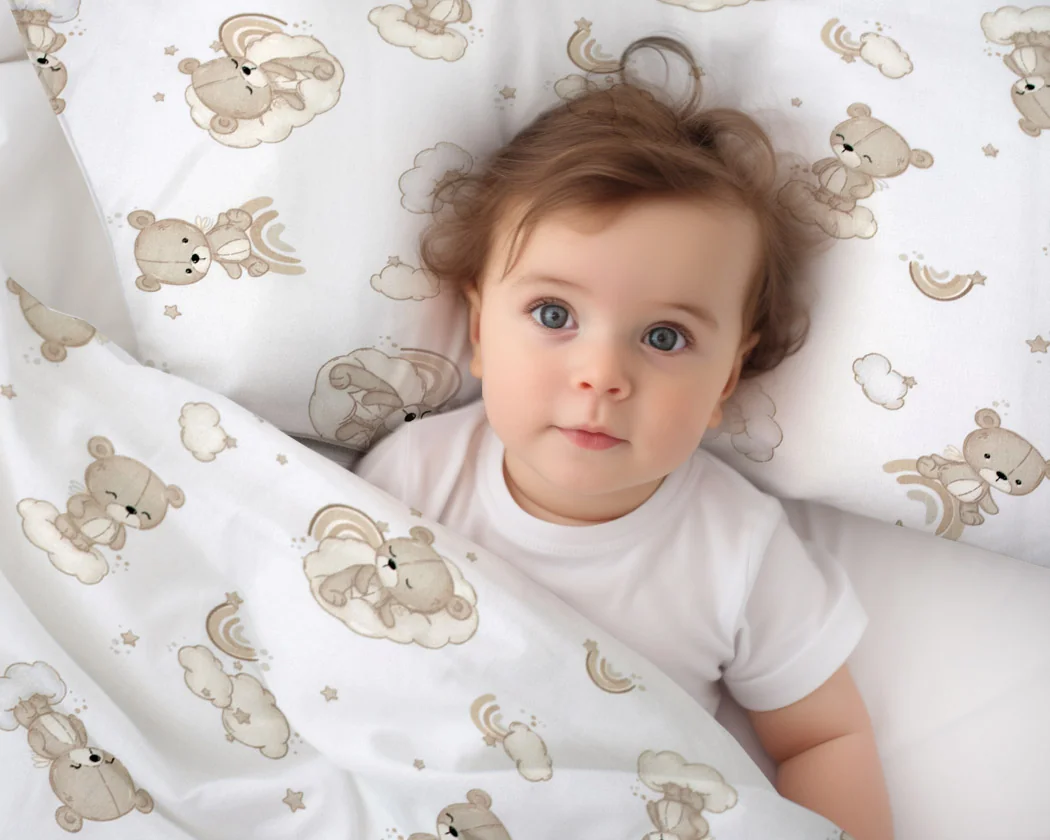 Baby Nellys Povlečení do postýlky, bavlna, 2D sada, Malý Medvídek - bílá s potiskem