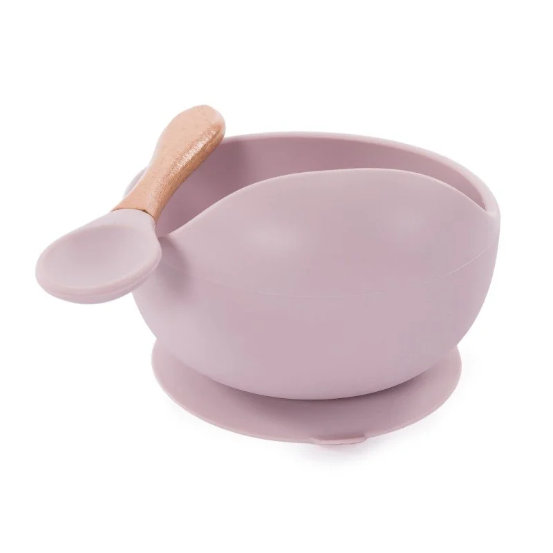 Bo Jungle silikonová miska s přísavkou a lžičkou Pastel Pink