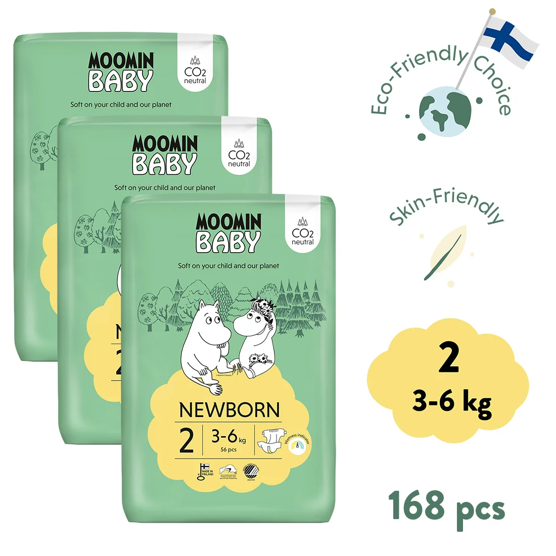 Moomin Baby 2 Newborn 3–6 kg měsíční balení eko plen 168 ks