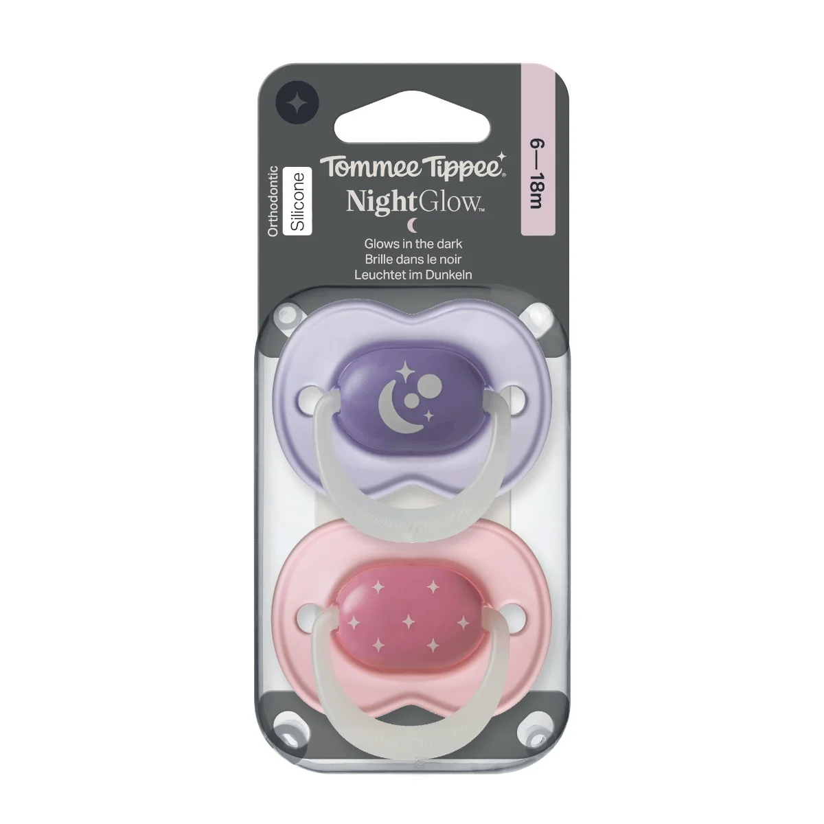 Tommee Tippee Night silikonový dudlík 6-18m, Girl 2 ks růžová