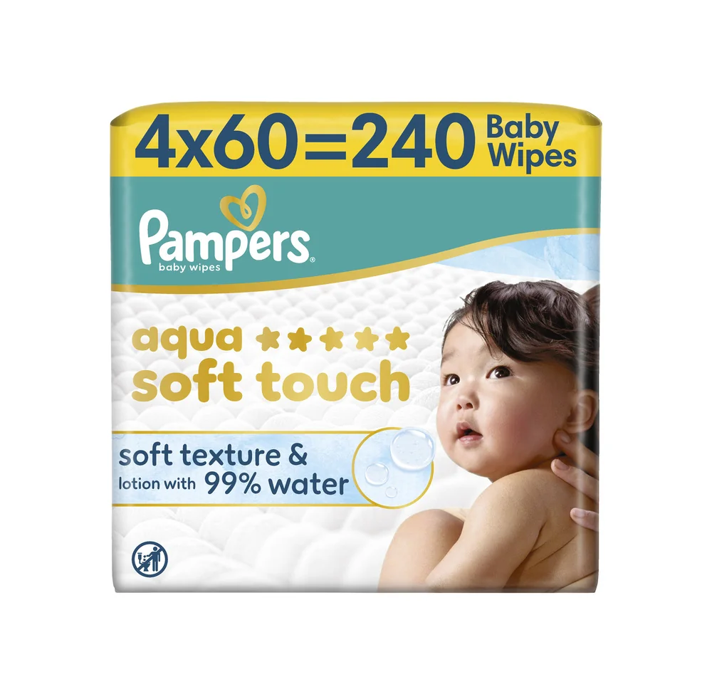 Pampers Aqua Soft Touch dětské čisticí ubrousky 4x60 ks