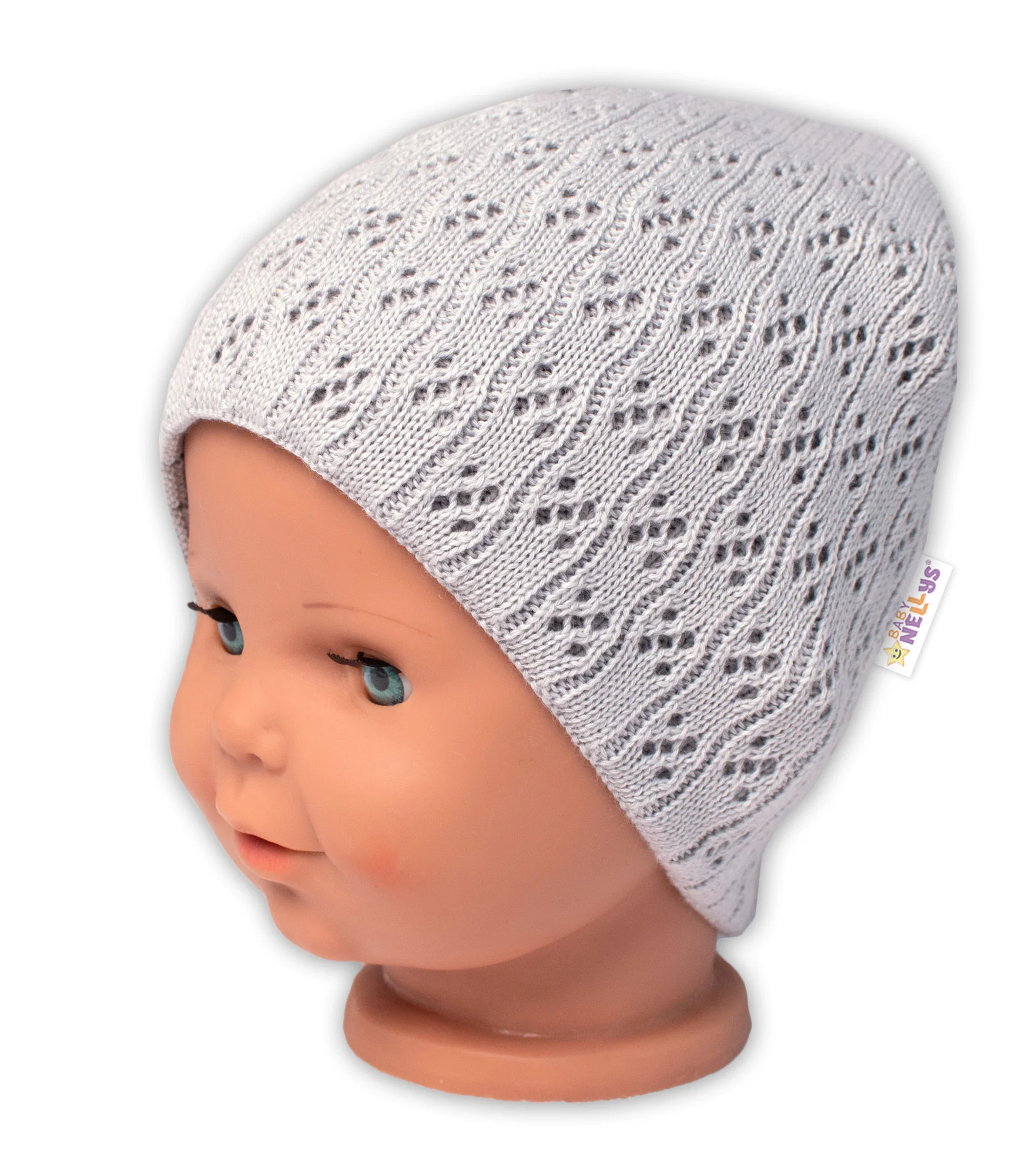 Baby Nellys Ažurková čepice, dvouvrstvá, bavlna, šedá, vel. 92/98