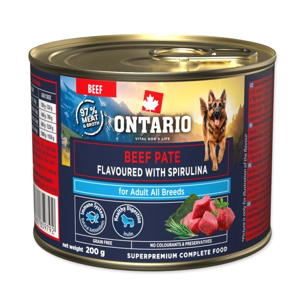 Ontario Adult hovězí pate s příchutí spirulíny konzerva 200 g