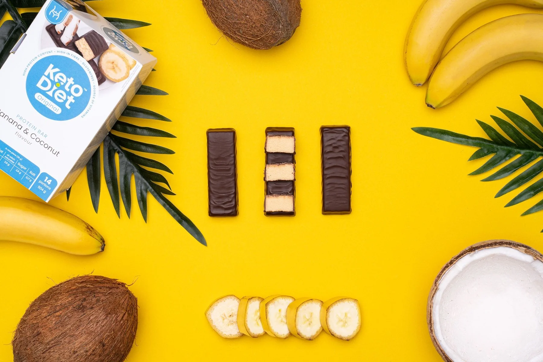 KetoDiet Proteinové tyčinky kokos a banán 14 ks
