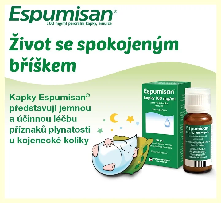 Život se spokojeným bříškem. Kapky Espumisan představují jemnou a účinnou léčbu příznaků plynatosti u kojenecké koliky.