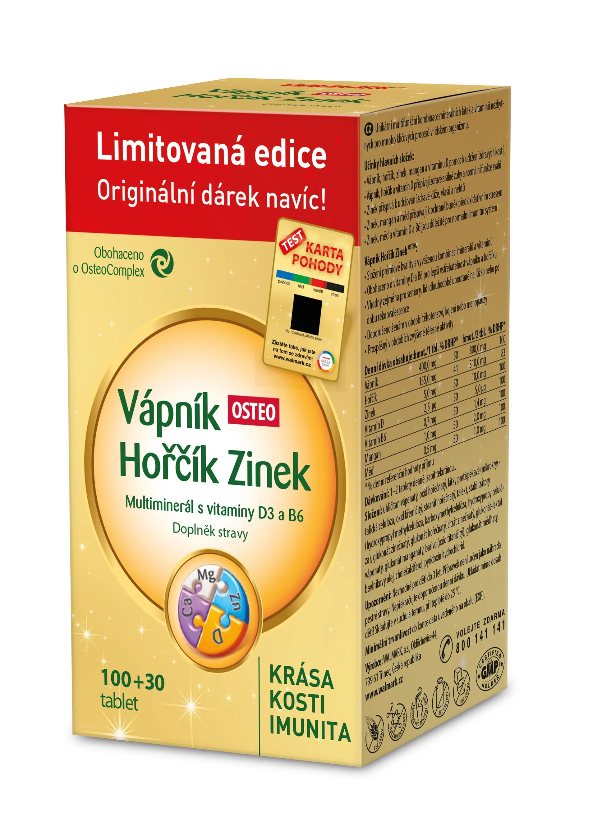 Walmark Vápník Hořčík Zinek Osteo 100 + 30 tablet + dárek