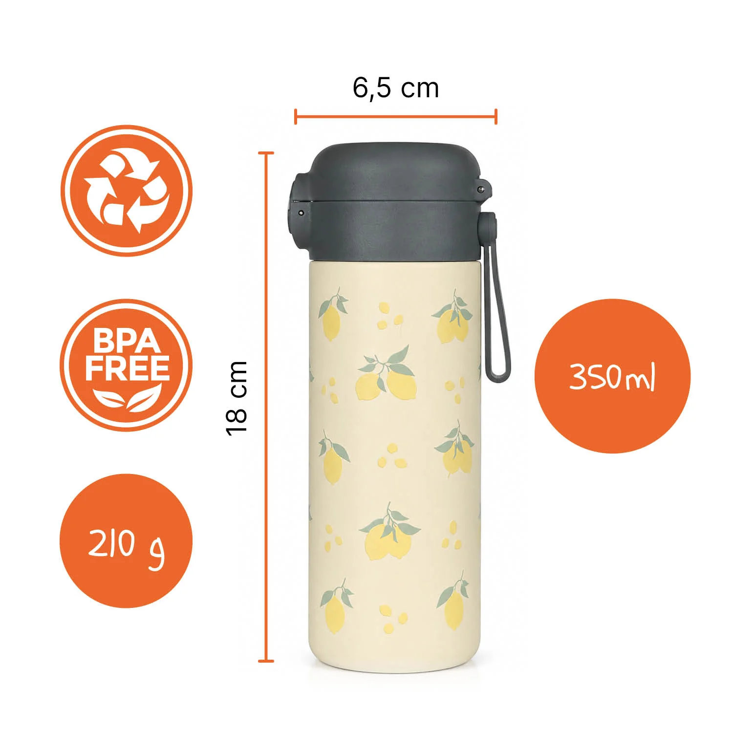 Zopa Termoska na tekutiny s brčkem a silikonovým držákem 350 ml, Limoncello 7