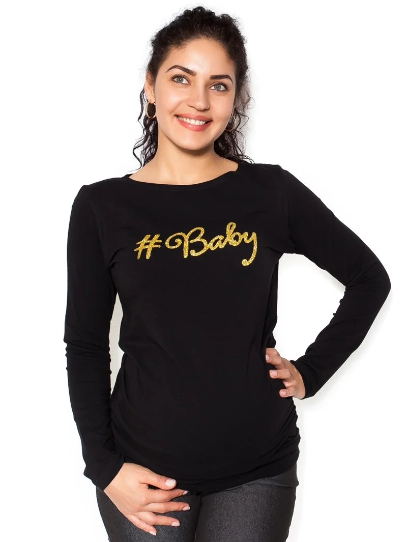 bemaamaa Těhotenské triko dlouhý rukáv Baby - černé - S