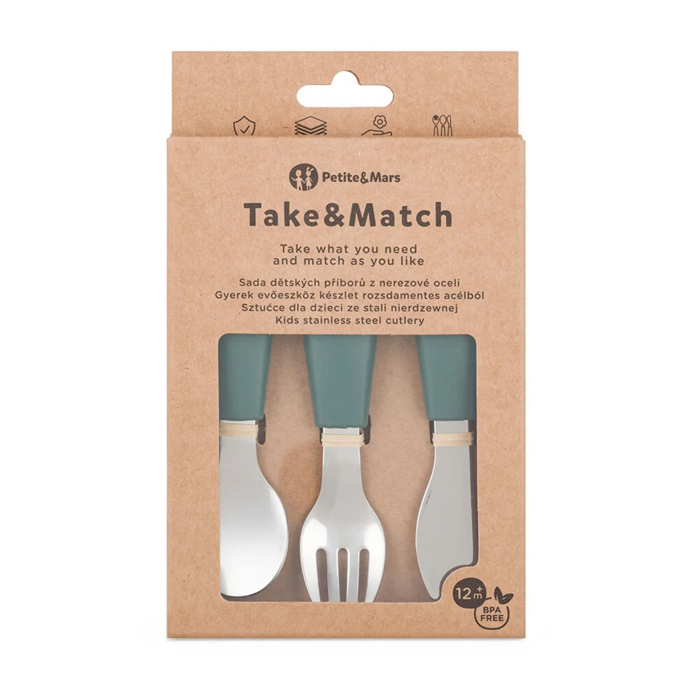Petite&Mars Take&Match Sada příborů z nerezové oceli 12m+ 3 ks misty green