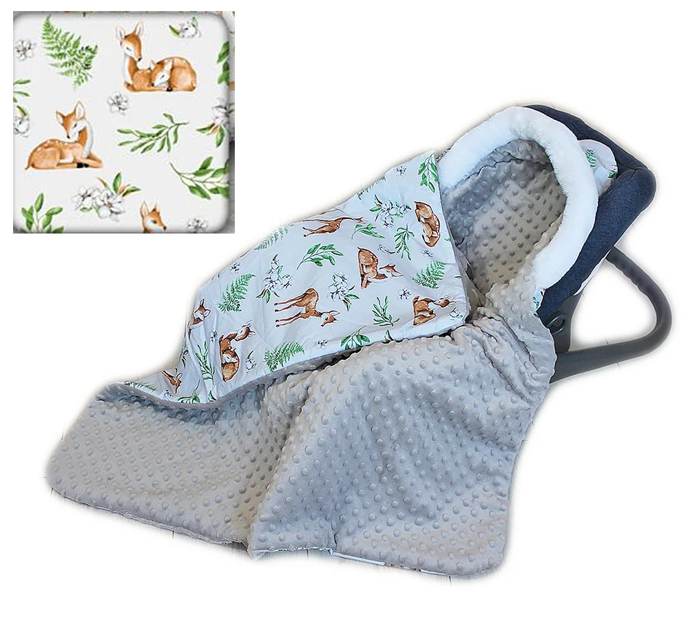 Baby Nellys Bavlněná oboustranná dečka 3v1 s minky a kožešinkou, 90x90 cm, srnky