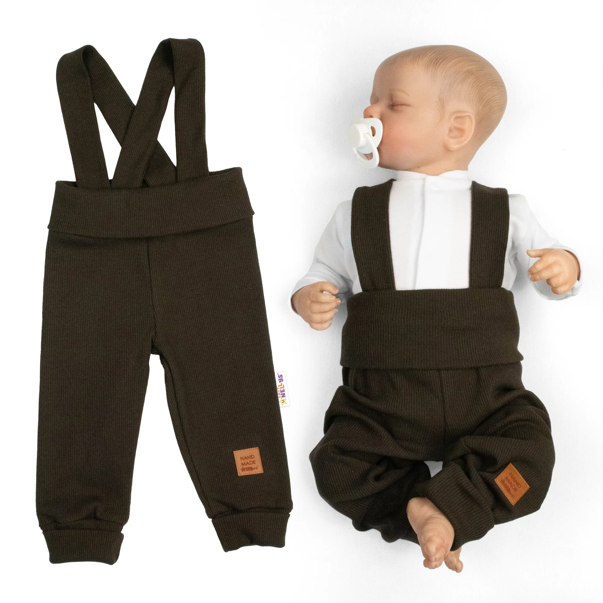 Baby Nellys Rostoucí legíny se šlemi, žebrované s širokým pásem  - čokoláda, 92/98
