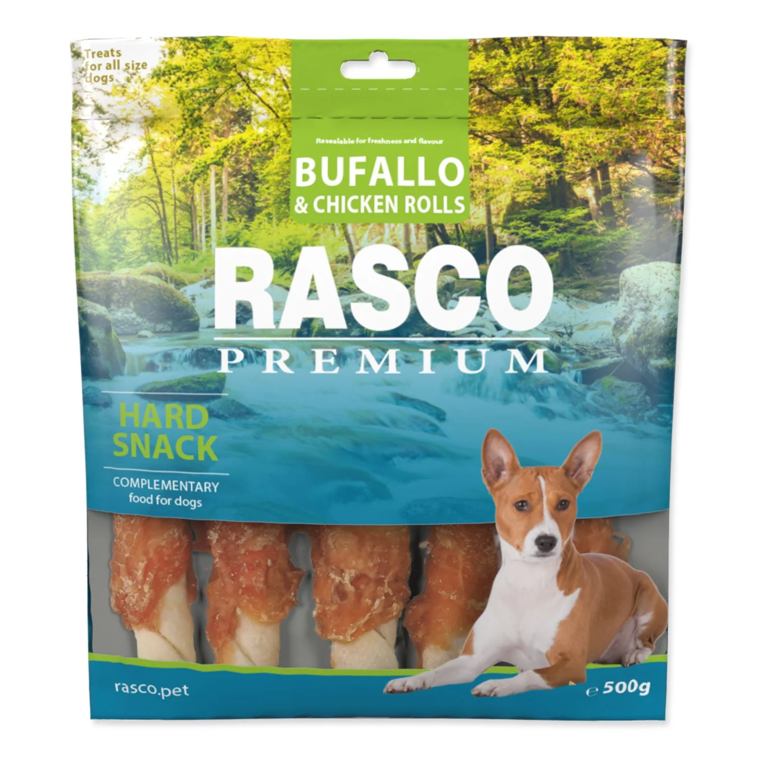Rasco Premium Pochoutka buvolí kůže obalená kuřecím, tyčinky L 500g
