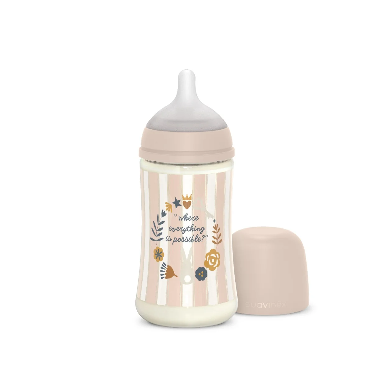 Suavinex Wonderland Kojenecká láhev průtok M 3m+ 270 ml 1 ks růžová