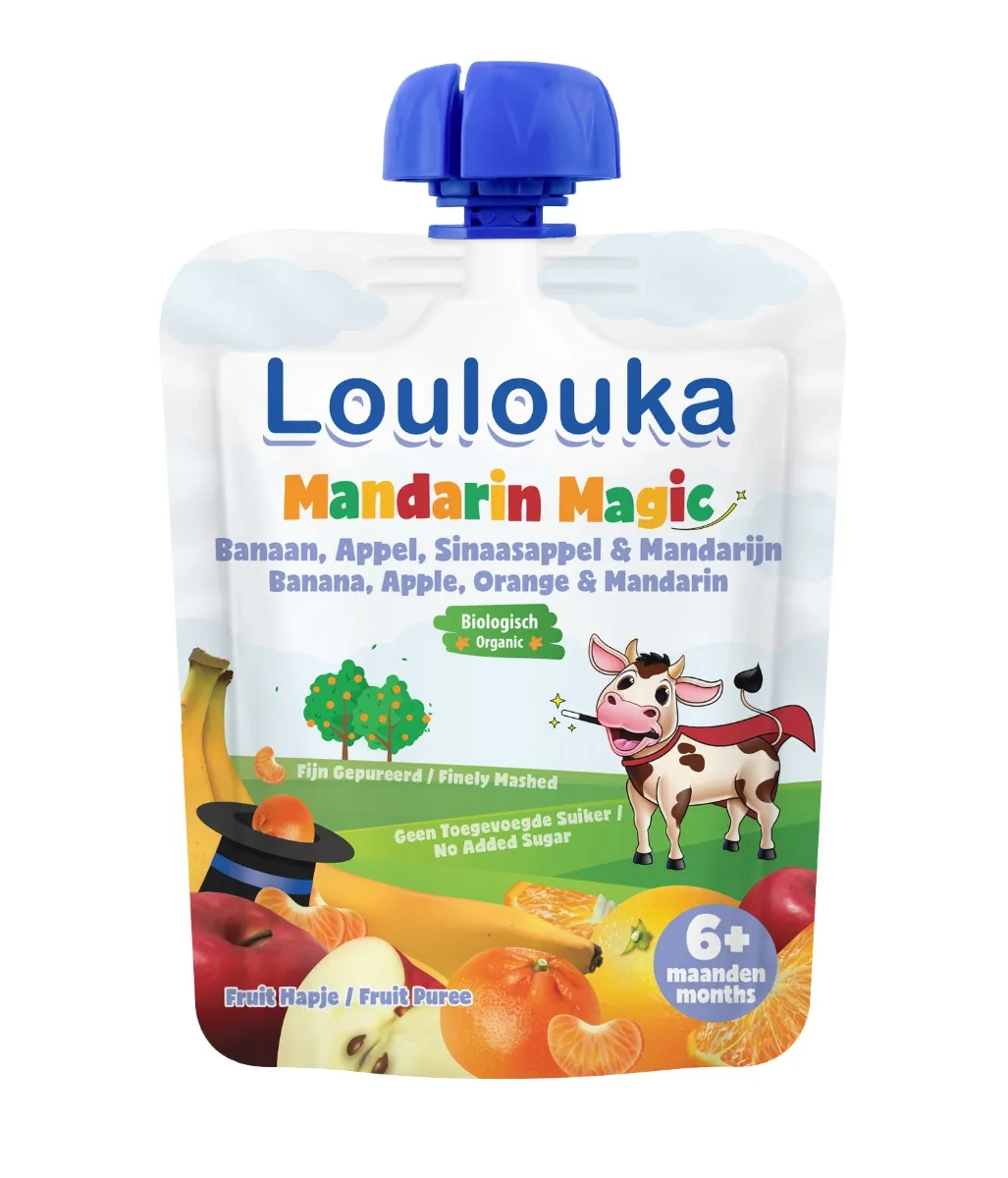 Loulouka BIO kapsička Mandarin Magic banán, jablko, pomeranč a mandarinka 90 g