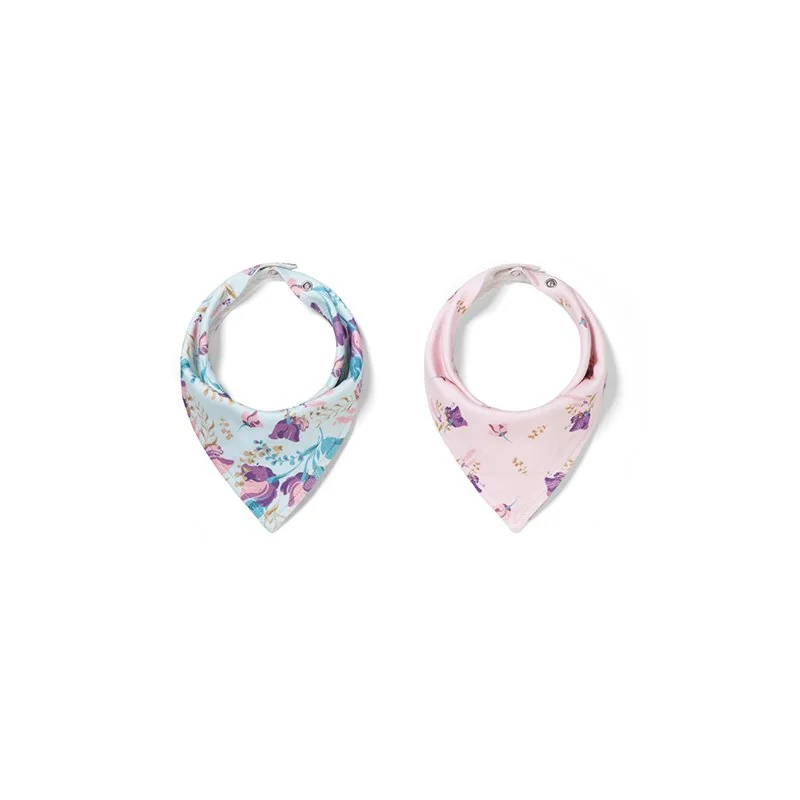 Babyono Dětský bryndáček/šátek 2D sada Floral, lila/mátová