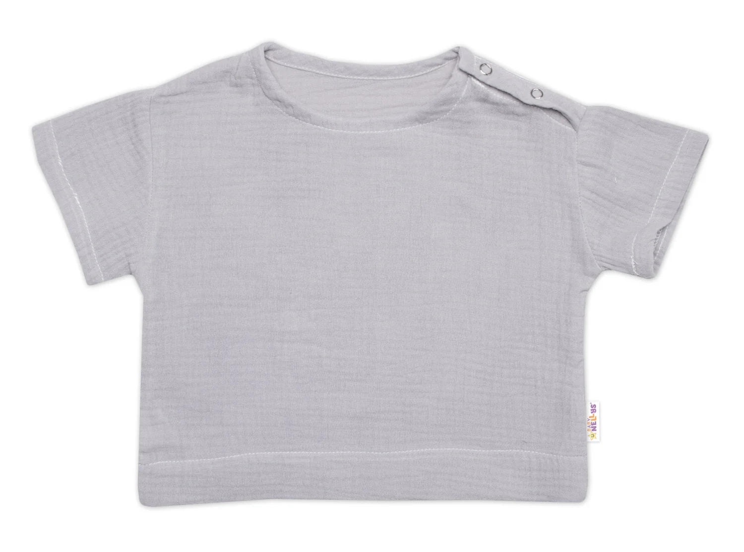 Baby Nellys Dětská letní mušelínová 2D sada tričko kr. rukáv + kraťasy, šedé, vel. 104/110 vel.  104/110