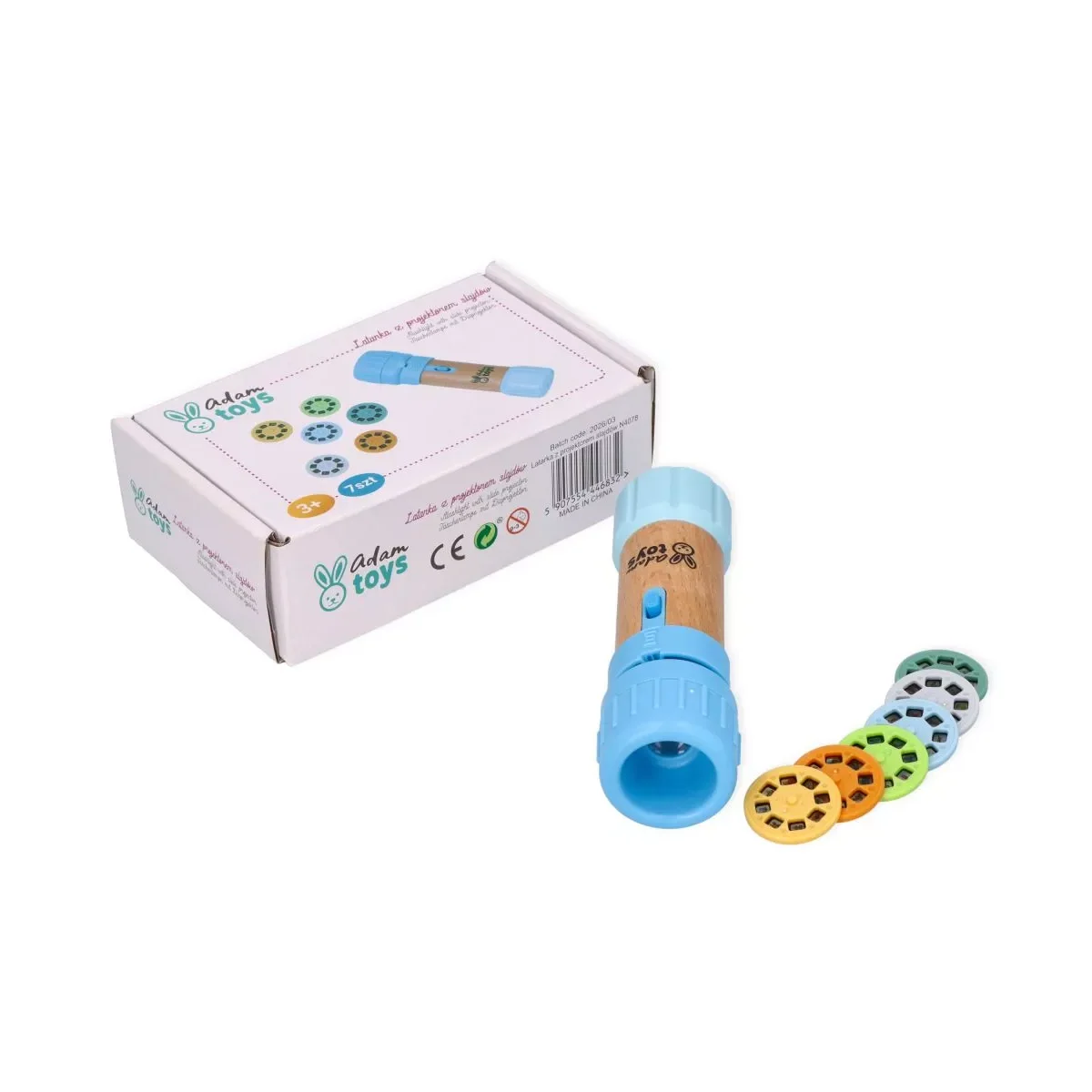Adam Toys Dětská svítilna s projektorem – 48 obrázků, 6 disků, modrá, 3+