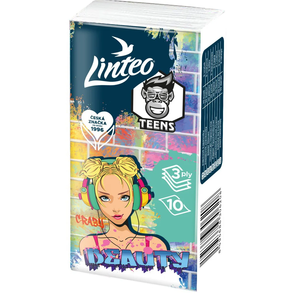 Linteo TEENS Papírové kapesníky 3vrstvé 10x10 ks