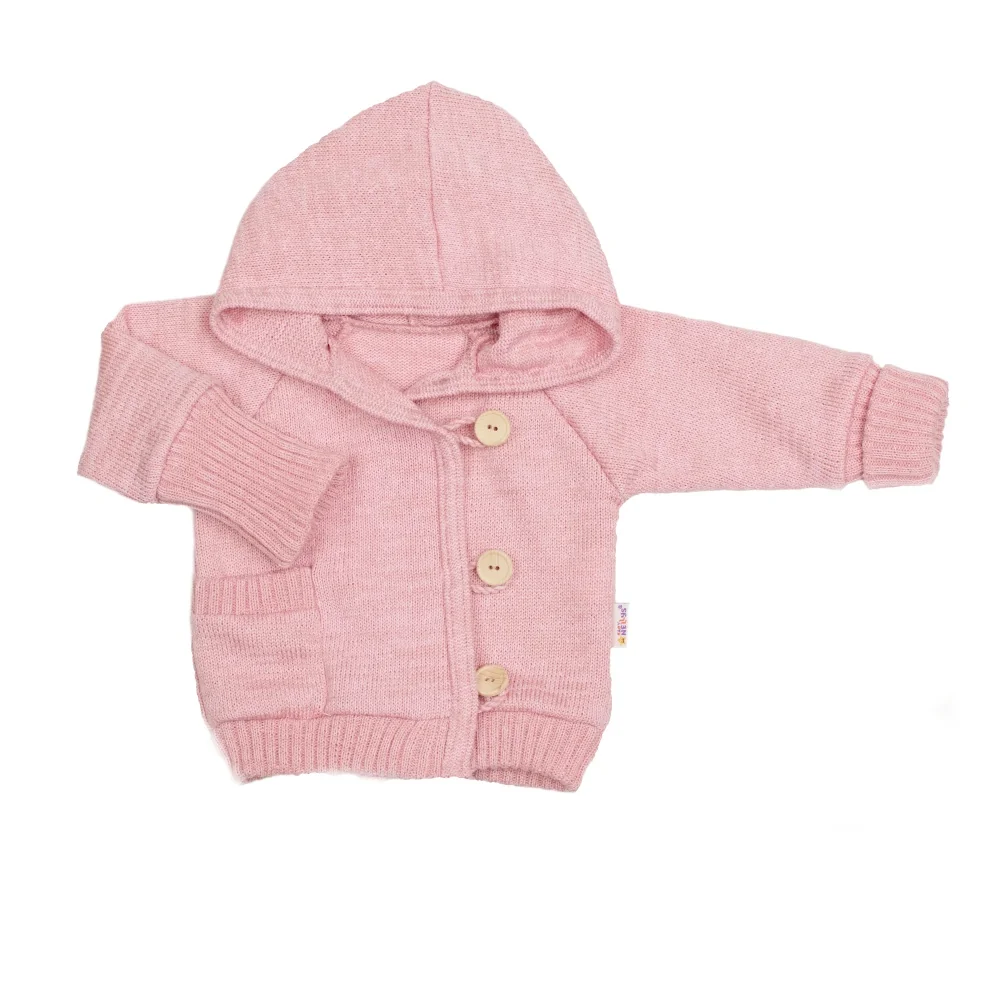Baby Nellys Rostoucí pletený svetřík s kapucí, zapínání knoflíčky - pudrově růžový, v. 80/86