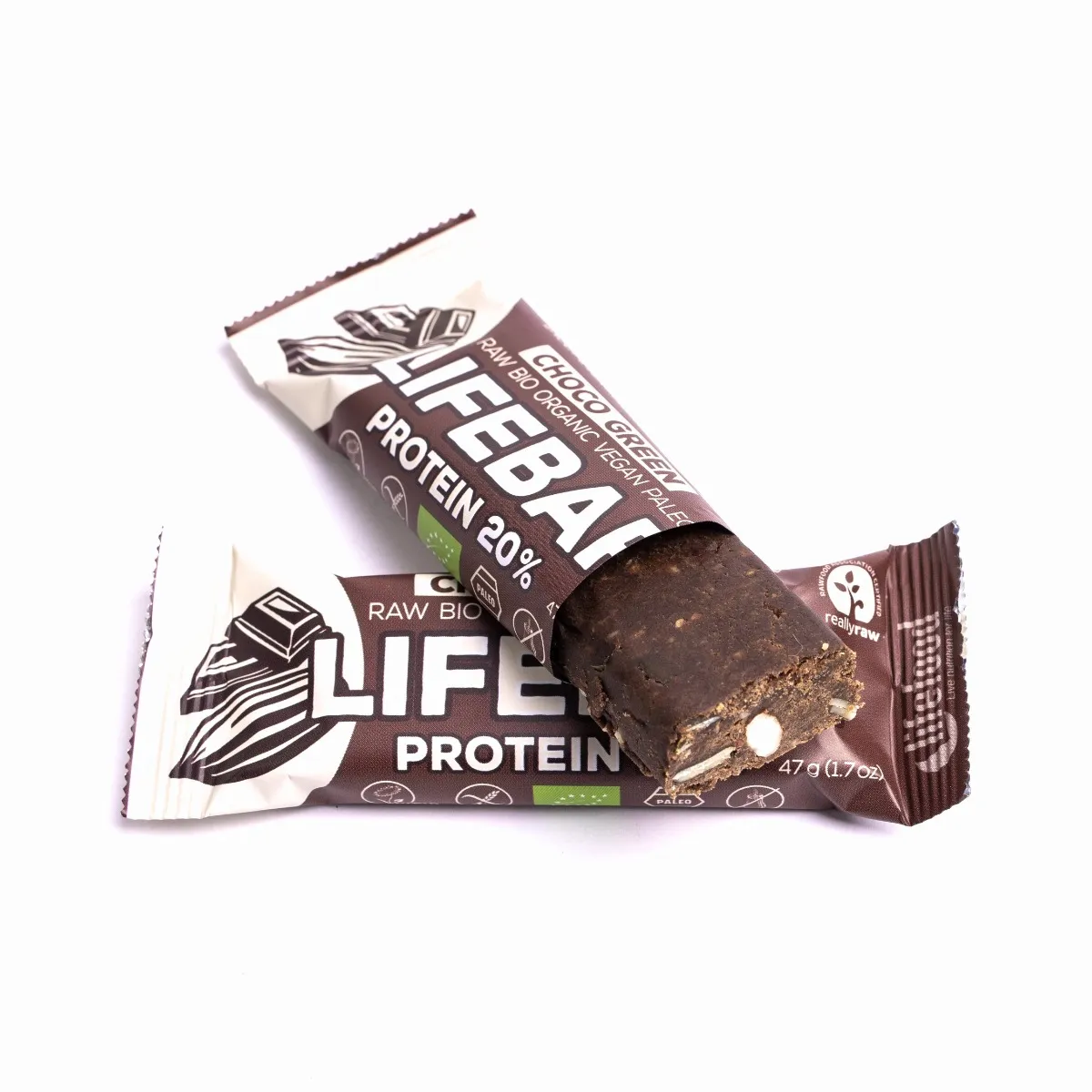 LifeFood Lifebar Protein tyčinka Chocolate Green BIO